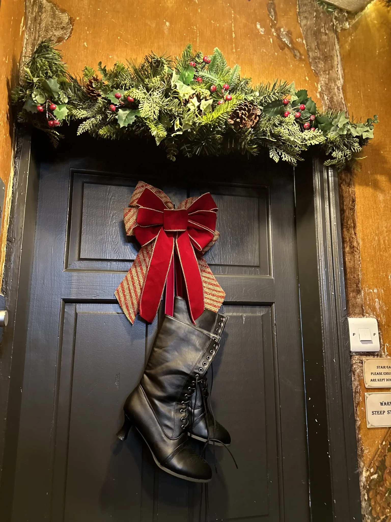 Festive wreaths displayed at the internance door of the Harry Potter-themed home which was turned into a witchy wonderland ahead of the festive season.