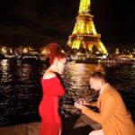 A video grab of Razvan asking Daniela Patru to marry her in front of the Eiffel Tower.