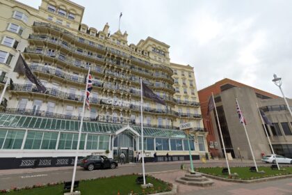 The Grand Hotel - exterior, which is selling of its old furniture because the hotel was bombed during a 1984 Conservative conference by the IRA.