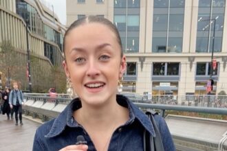 a video grab, host asking gen z and young people about travelling home for Christmas.