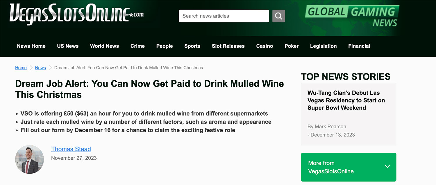 The advert for a job drinking mulled wine.