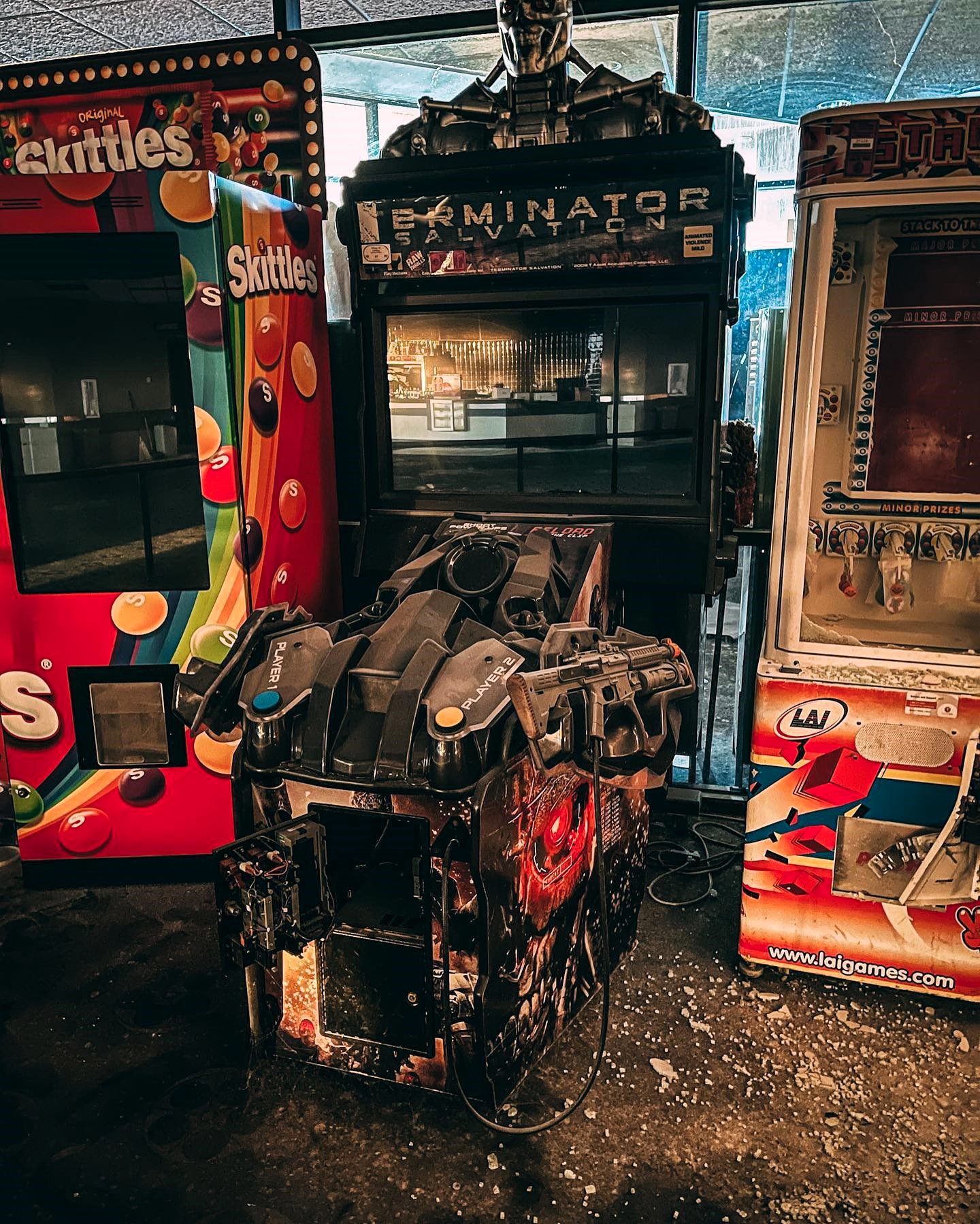 old arcade game stands Inside the abandoned cinema left forgotten-in-time since 2020.