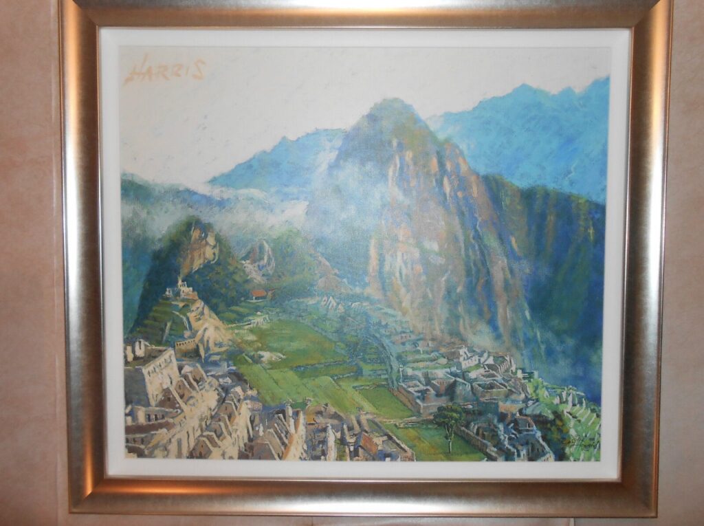 A Rolf Harris painting of Macchu Picchu listed as a limited edition proof painting print for sale for £1089 on ebay.