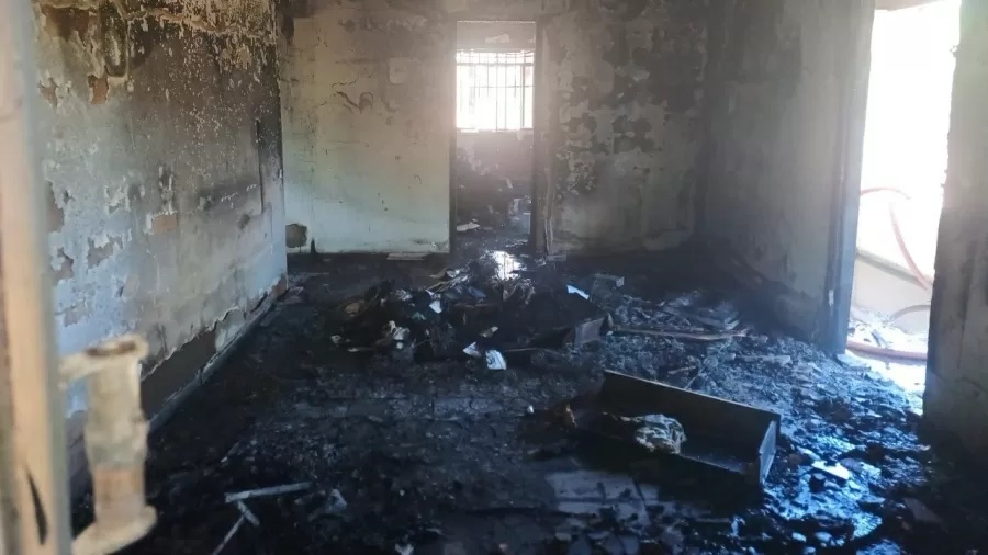 Aftermath of the fire at elderly man's house which he stared while he was using a flamethrower to remove some annoying spider webs.