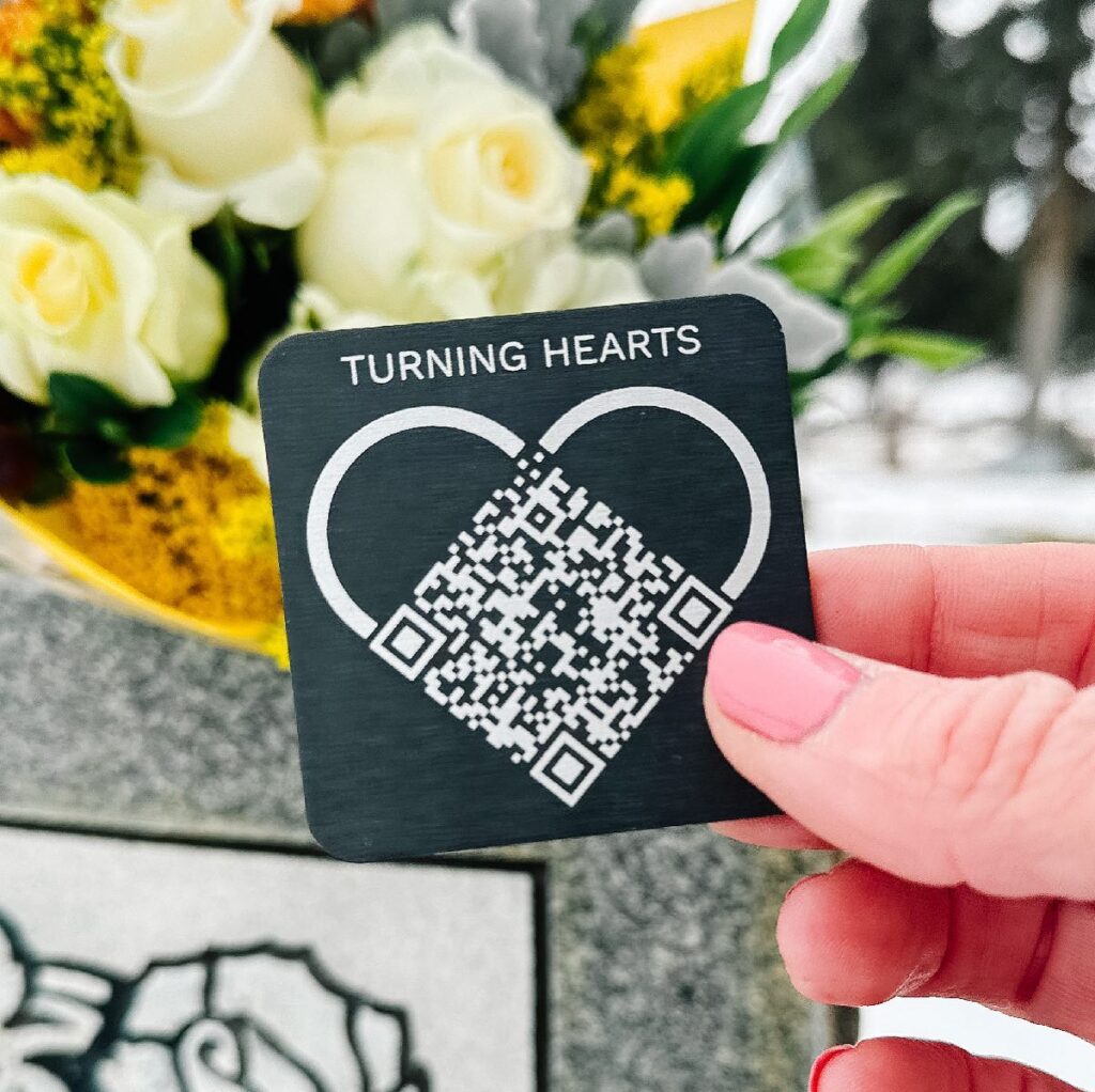 A QR code medallion from Turning Hearts.