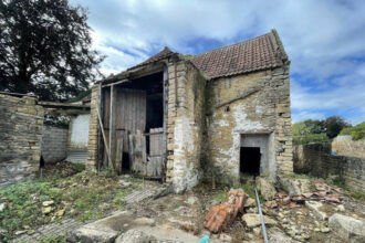 The derelict barn which is up for sale.