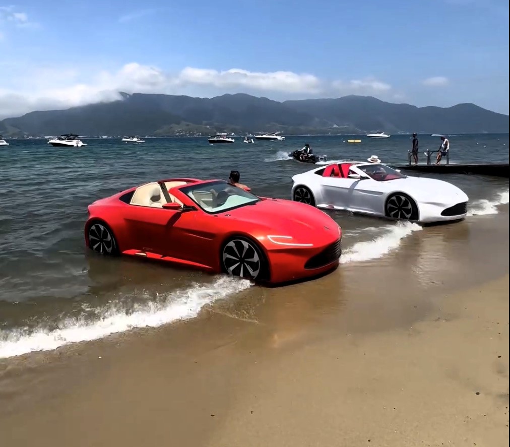 James Bond style sea car on the shore of Caixa d'Aço, Santa Catarina State.