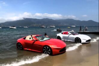 James Bond style sea car on the shore of Caixa d'Aço, Santa Catarina State.