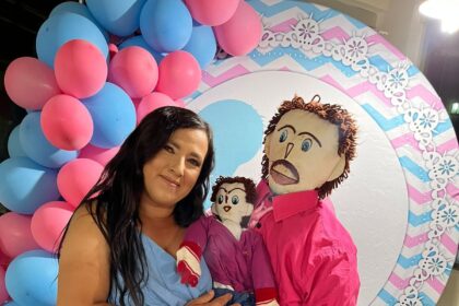Meirivone, Marcelo and Marcelinho at the gender reveal of the second rag doll baby.
