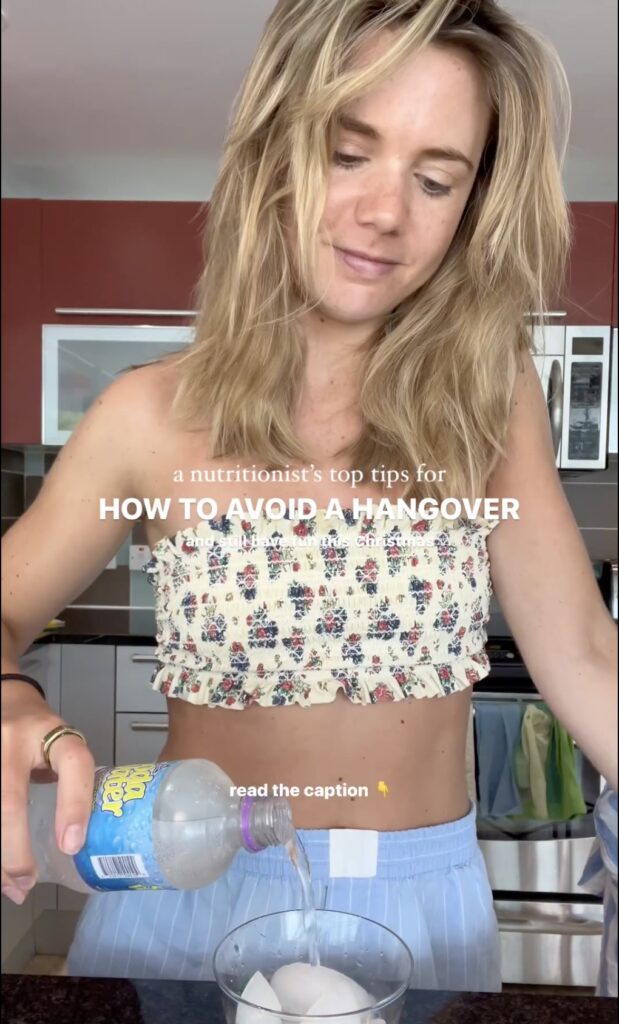 nutritionist sharing tips on how to avoid a hangover on holiday season.