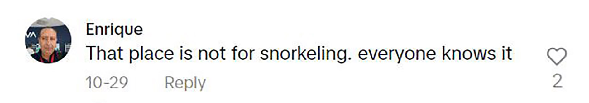 A social media comment referring to the man filmed snorkelling in a crocodile-infested lagoon just a few feet from a crocodile.