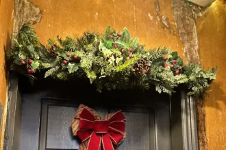 Festive wreaths displayed at the internance door of the Harry Potter-themed home which was turned into a witchy wonderland ahead of the festive season.