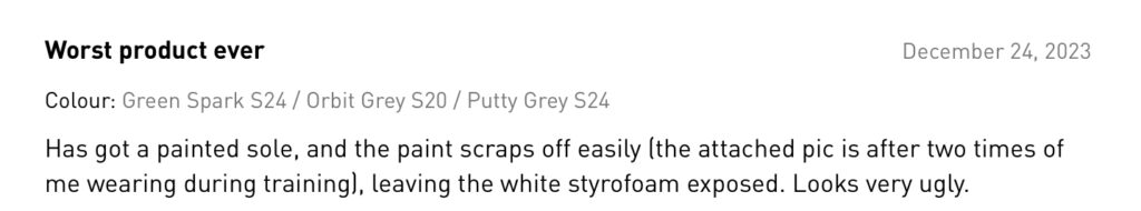 A social media user comments on the Putty Grey Ultraboost Light Running Shoes by Adidas.