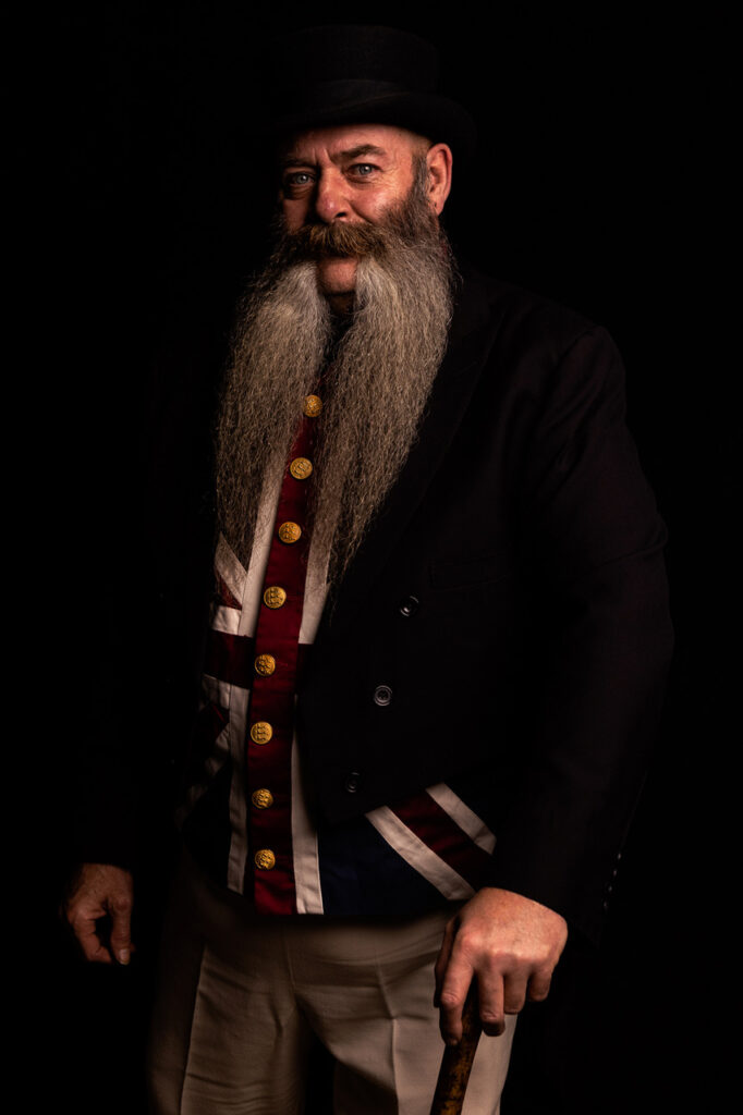 A bearded contestant for the Beard and Moustache International Championship competition held at the Drygate Brewery in Glasgow, Scotland.