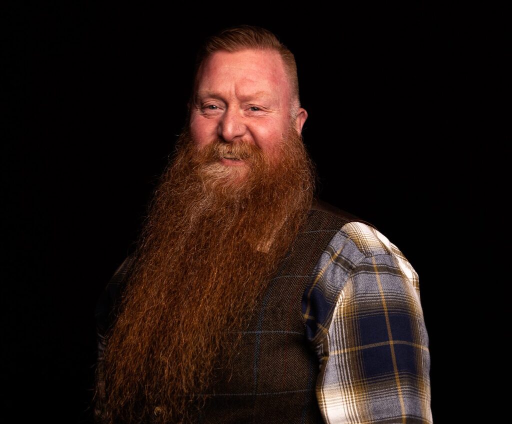 A bearded contestant for the Beard and Moustache International Championship competition held at the Drygate Brewery in Glasgow, Scotland.