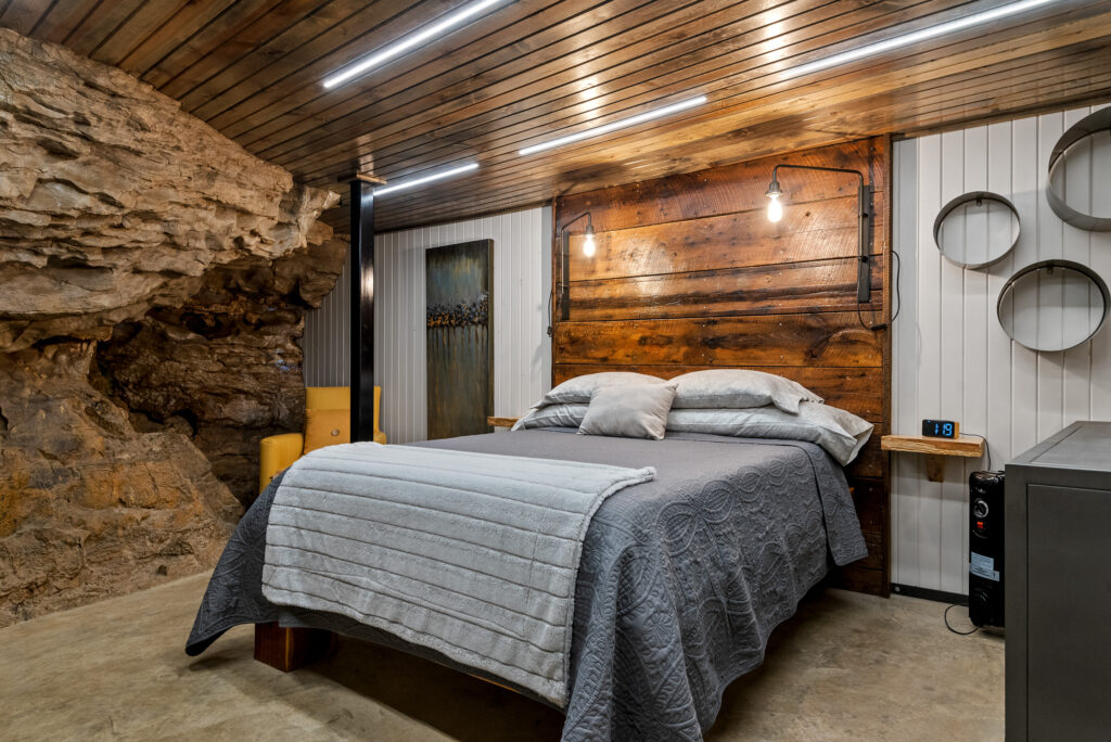 former bomb shelter turned into holiday getaway for doomsday preppers and tourists in Ozark Mountains, Parthenon, Arkansas.