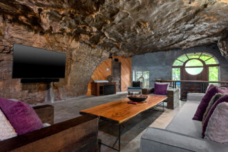 former bomb shelter turned into holiday getaway for doomsday preppers and tourists in Ozark Mountains, Parthenon, Arkansas.