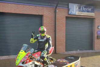 Darren Abey on his bike, the man who transferred his 186mph Suzuki GSX-R1000 into a ride fit for funeral hearse with a sidecar to carry the coffin.
