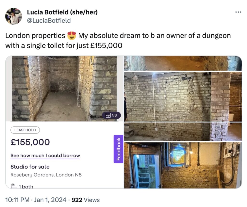 social media post for the studio flat which is available for sale in london