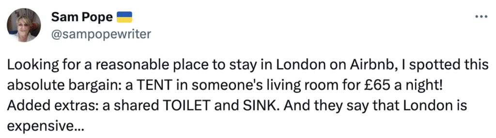 Social media comments on the bizarre listing of the London airbnb available for renting offering the chance to sleep on mattresses on the floor in a shared room.