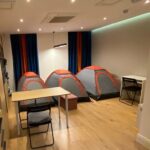 tents inside the bizarre studio flat in london, available for renting.