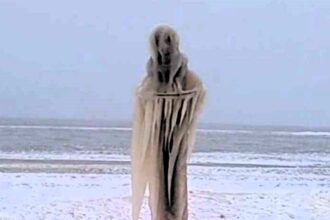 the haunting ‘GRIM REAPER’ ice figure outside a man's house house goes viral on Facebook, leaving social media users horrified.