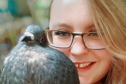 Nessie goes viral on social media for taking her pet pigeon for a walk.
