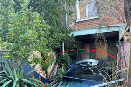 The buried car inside the property which is up for sale in in Ramsgate, Kent.