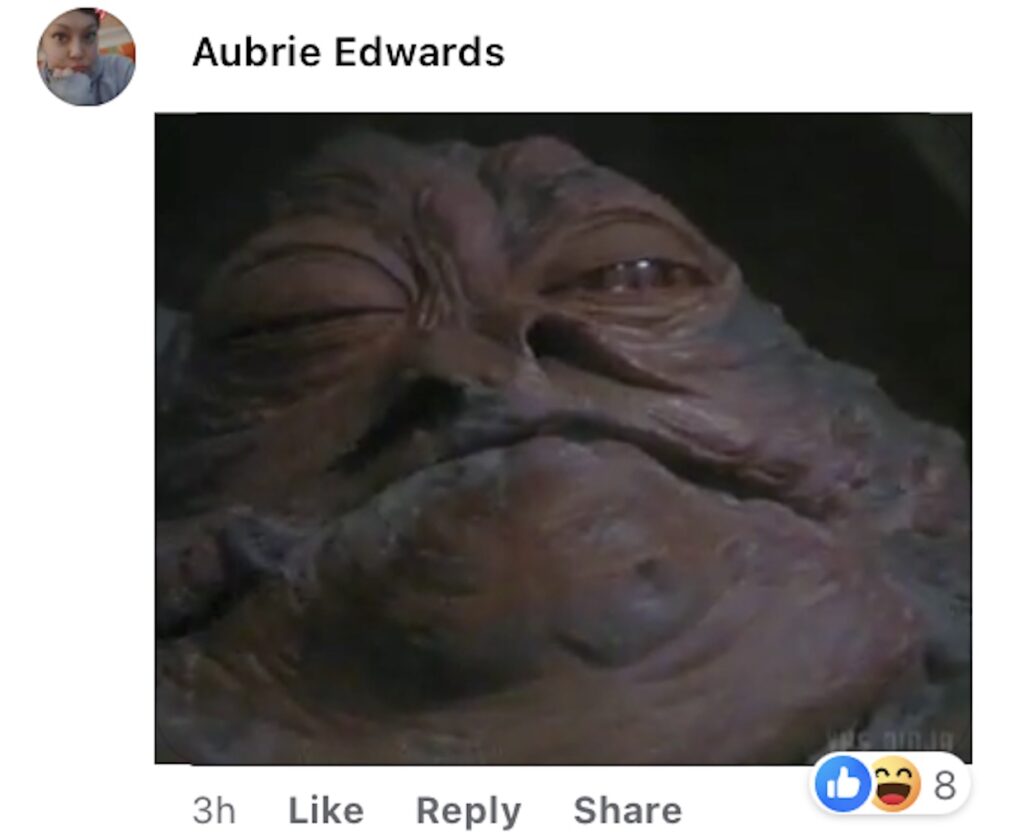 A social media user reacts to Bushan Jo spotting Jabba the Hutt in his pancake.