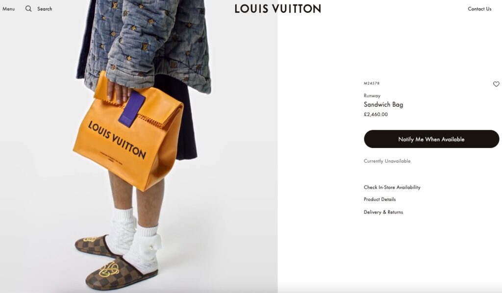 The ‘Sandwich Bag’ retails at £2,460 on the Louis Vuitton website.