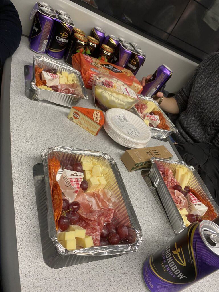 Food trays of the Posh football fans, Whom were mocked for tucking into charcuterie on way to away match