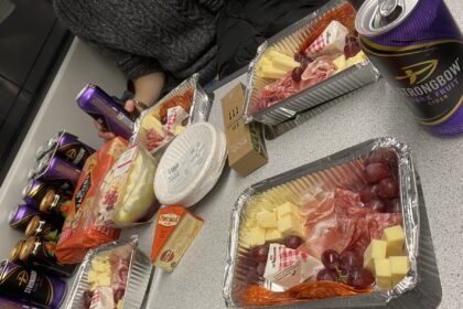 Food trays of the Posh football fans, who were mocked for tucking into charcuterie on the way to an away match.