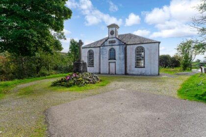 outside the church which is on the market for sale in Argyll, Scotland.
