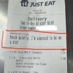 The ‘hilarious’ Just Eat delivery note from a customer on diet goes viral on social media.