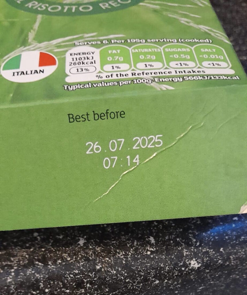 The Italian arborio risotto rice purchased by Nichola Jarvis showing it was still not expected.
