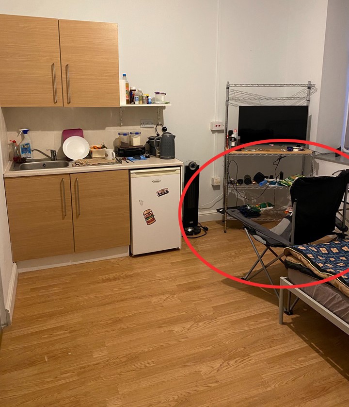Inside the bizarre studio flat available for renting in in the Kirkdale area of Liverpool, Merseyside.