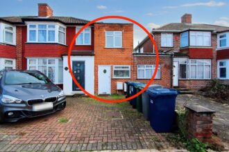 outside the tiny house available for sale in northwest London.