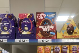 Inside the supermarket were Easter eggs are being sold 12 weeks before Easter.