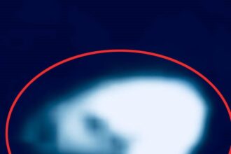 The UFO shaped object in the sky recorded by Christine Iskander on her iPhone, in the village of Brandon, northeast of Bishop Auckland, Co Durham.