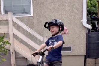 A video grab of 4-year-old Elliot Honeycutt sensation bike stunt goes viral.