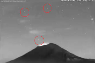 Mexican ufologist Jaime Maussan is sharing a clip of two alleged spacecraft flying into the crater of the an active volcano in Mexico.