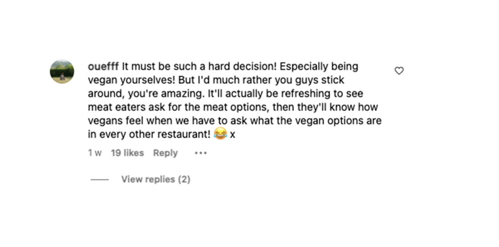 Social media response to the announcement that vegan restaurant Nomas Gastrobar will start serving meat amids rising cost of living in the uk.