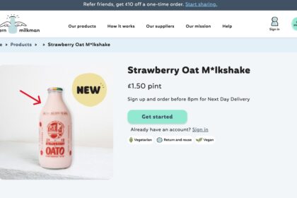 the listing for Veganuary milk on the Modern Milkman website, now available for delivery across the UK.
