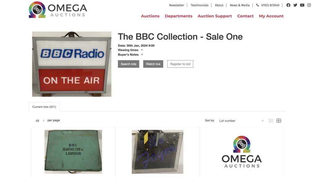 bizarre Vintage BBC radio equipment up for sale at an auction are being auctioned off by Omega Auctions in Newton-le-Willows in Merseyside.