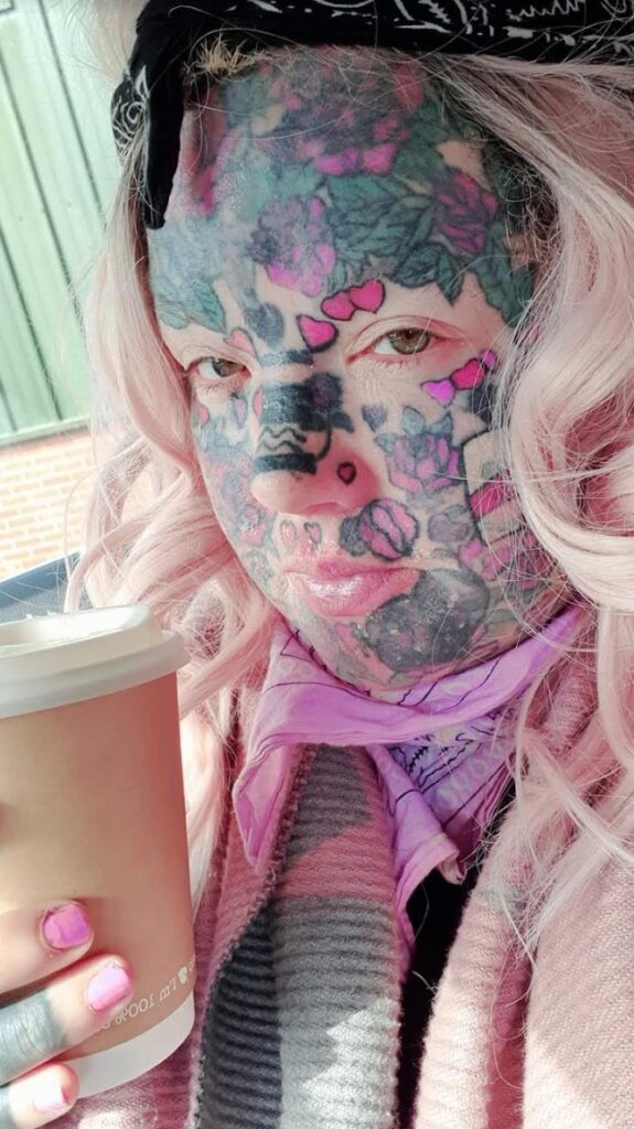 the controversial British mum with 800 tattoos is being mocked online for her extreme appearance.