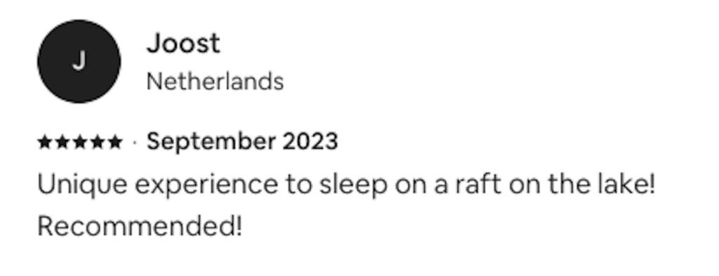 social media comment on the post of a unique stay on a self-made raft in the Netherlands for £64 a night. Enjoy tranquility and the thrill of being your own captain on the water.