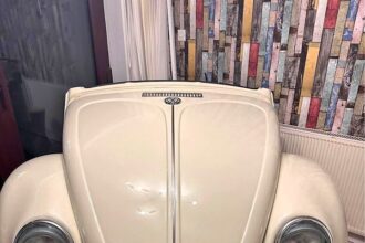 Classic VW Beetle converted into DJ Booth for sale at £1,000. Once a reception desk, now a party essential with working headlights and speedometer. Seller from Preston, Lancs.