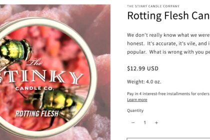 Stinky Candle Company launches bizarre scented candles, including rotting flesh, chlorine, and hippo poo, aiming to capture unique odors for a memorable experience.
