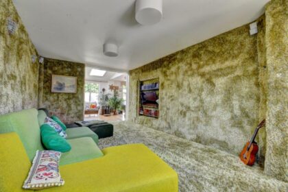 the family house in Marlow, Bucks, available for sale with carpet on the walls, intriguing potential buyers with its unique interior design.