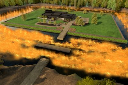 A high-security bunker for the super-rich is under construction, featuring a "ring of fire" moat, cannons, and a fortified entrance. Designed to withstand various threats, it promises ultimate protection for the elite from climate change, and possible nuclear attacks.